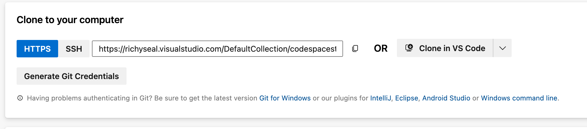 Get Azure DevOps git repo URL